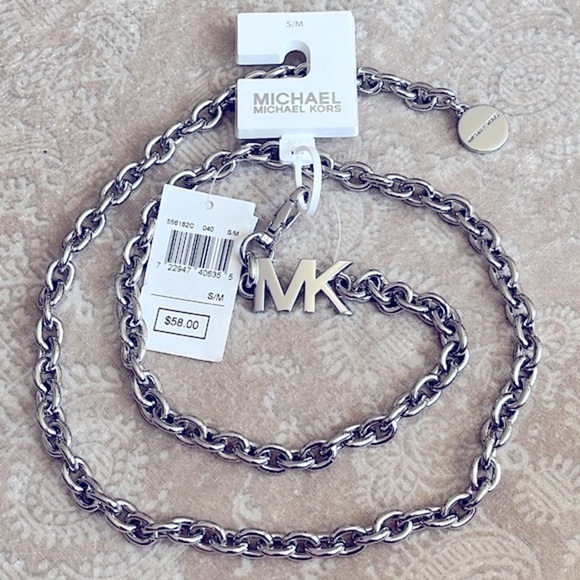 Brand New Michael Kors Silver Tone Metal Chain Belt Cinched Waist - Picture 1 of 14